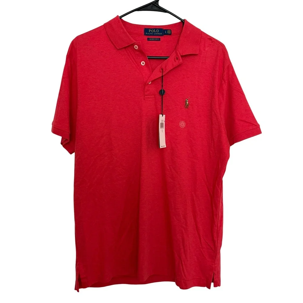 Polo Ralph Lauren Mens Custom Slim Fit Polo Shirt Red Rosette Heather Large NWT